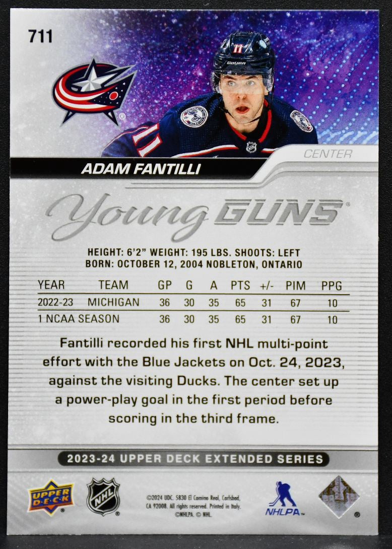 2023-24 UD Extended Series Young Guns Adam Fantilli 711 Columbus Blue Jackets RC 3636