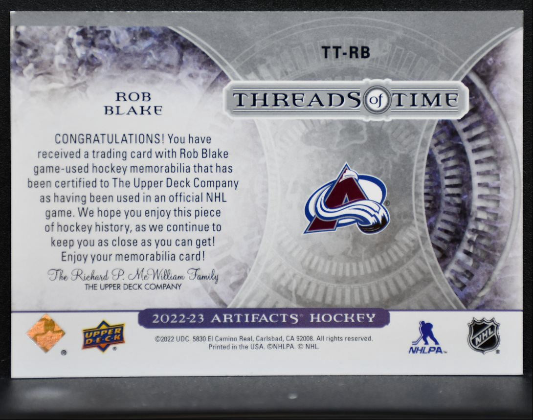 2022-23 Upper Deck Artifacts Threads of Time Rob Blake Avalanche Jersey 3567