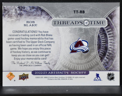 2022-23 Upper Deck Artifacts Threads of Time Rob Blake Avalanche Jersey 3567