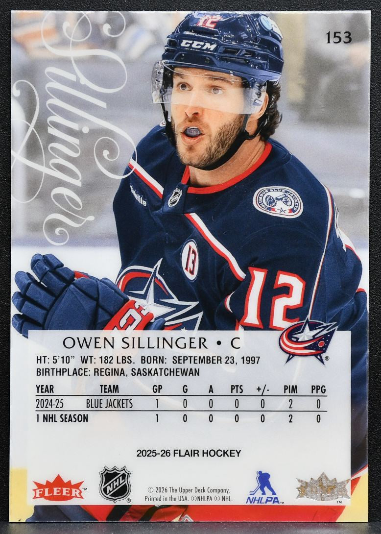 2025-26 Flair Rookie Owen Sillinger 153 Columbus Blue Jackets RC 9980