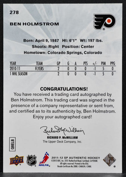 2011-12 SP Authentic Future Watch Auto Ben Holmstrom Flyers RC Auto 817/999 8733