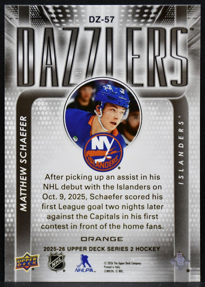 2025-26 UD Series 2 Dazzlers Orange Matthew Schaefer DZ-57 Islanders RC 4012
