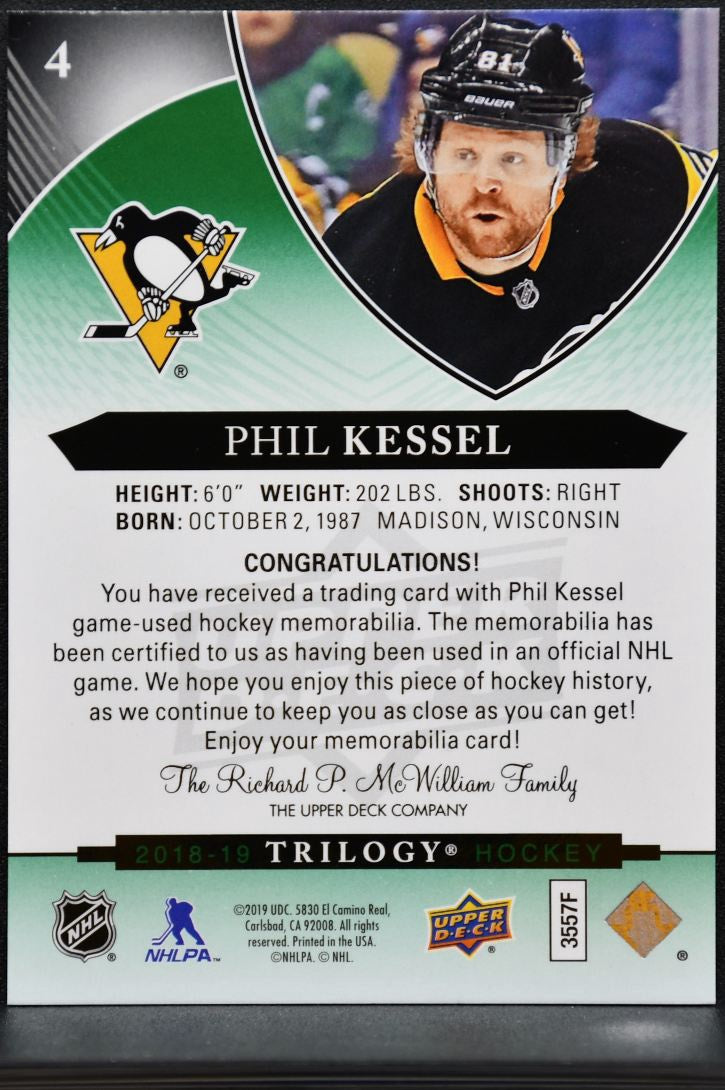 2018-19 UD Trilogy Career Stat Relics Green Foil Phil Kessel 4 /411 Jersey 5785
