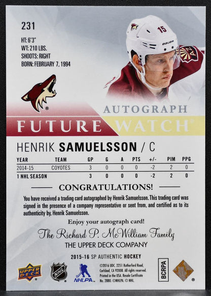 2015-16 SP Authentic Future Watch Auto Samuelsson RC Auto 065/999 1285