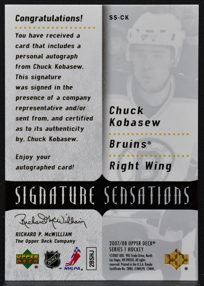 2007-08 Upper Deck Signature Sensations Chuck Kobasew SS-CK Bruins Auto 9642