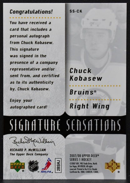 2007-08 Upper Deck Signature Sensations Chuck Kobasew SS-CK Bruins Auto 9642
