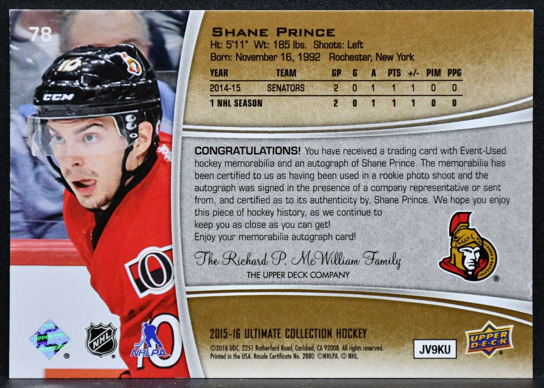 2015-16 UD Ultimate Collection Rookies Auto Jersey Prince 78 RC Auto Jersey 3979