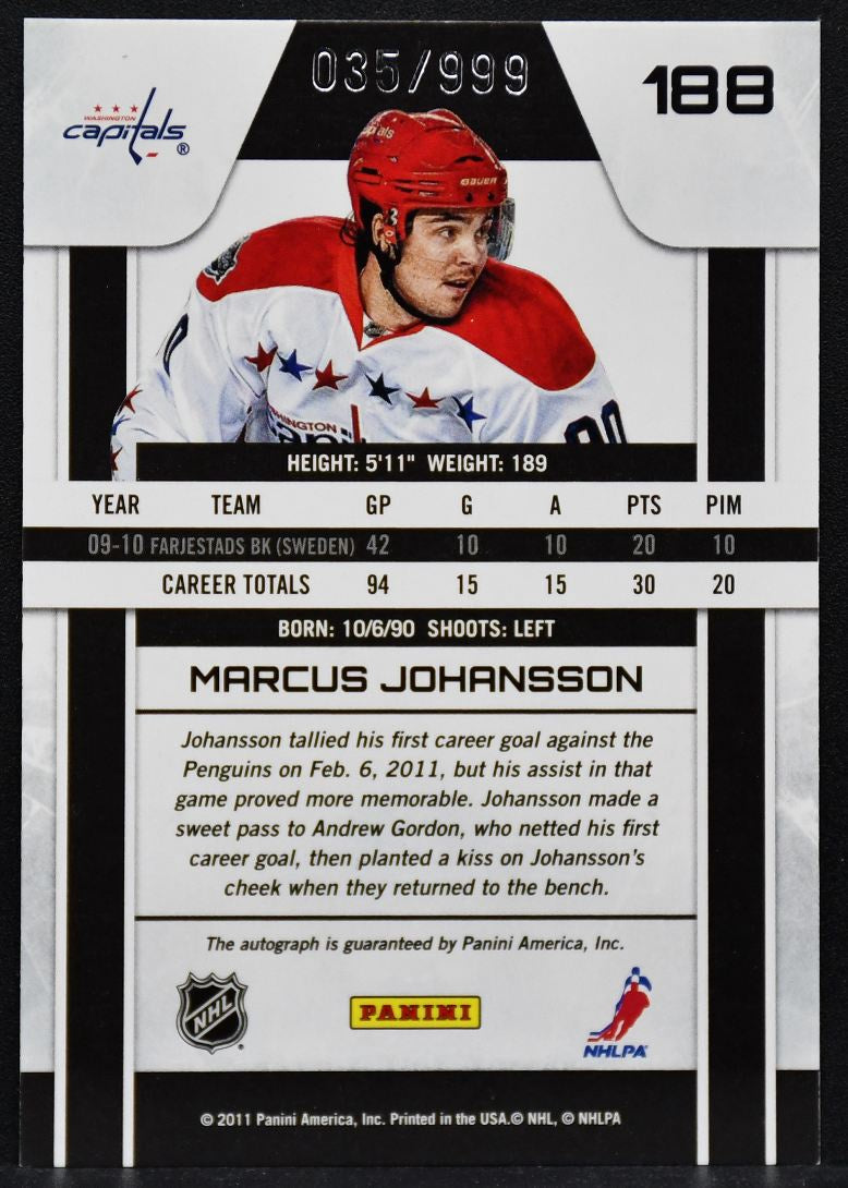 10-11 Panini Zenith Base Auto Johansson 188 Washington Capitals RC Auto 035/999 5389