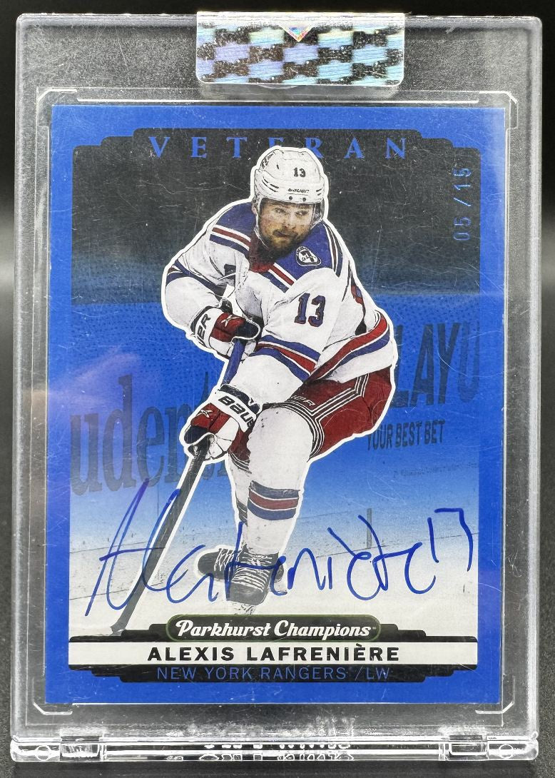 2022-23 Parkhurst Champions Base Autographs Blue Auto Alexis Lafreniere Auto /15