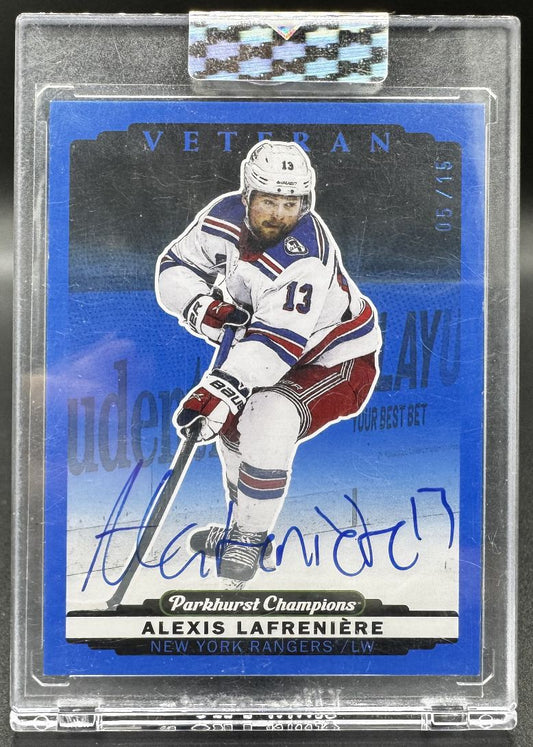 2022-23 Parkhurst Champions Base Autographs Blue Auto Alexis Lafreniere Auto /15
