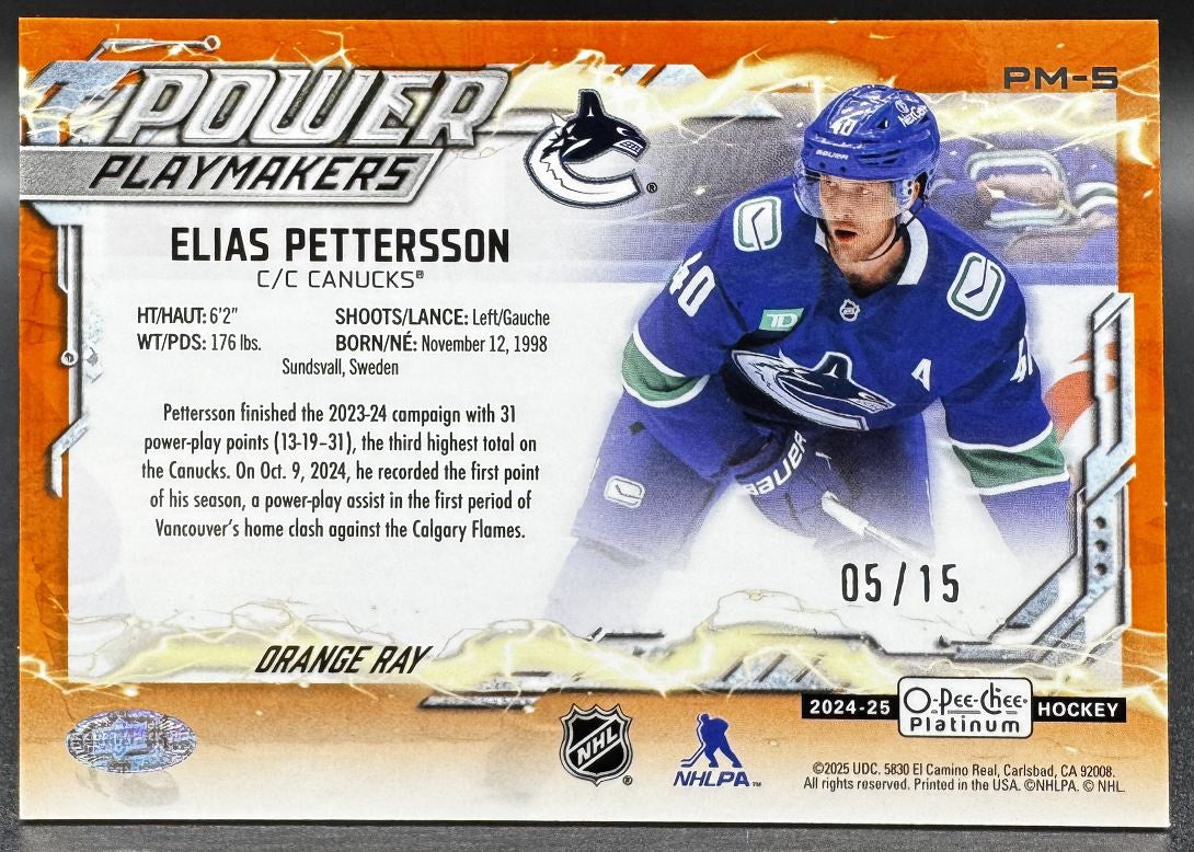 2024-25 O-Pee-Chee Platinum Power Playmakers Elias Pettersson /15
