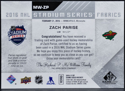 2016-17 SP Game Used 2016 Stadium Series Fabrics Zach Parise Wild Jersey 9843