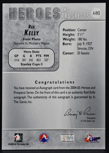 2004-05 In The Game Heroes and Prospects Autographs Red Kelly A-RKE Auto
