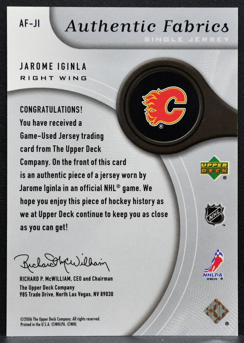 2006-07 SP Game Used Authentic Fabrics Jarome Iginla AF-JI Flames Jersey 2400