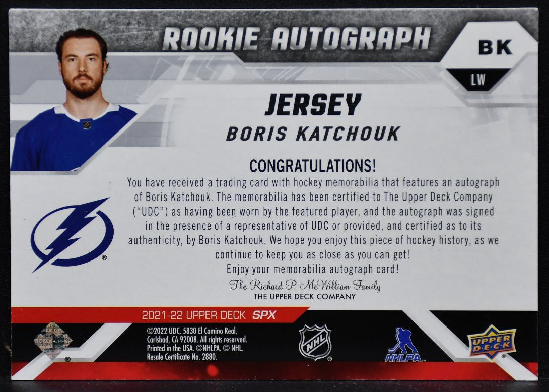 2021-22 SPx Rookie Auto Jersey Boris Katchouk BK RC Auto 148/375 Jersey