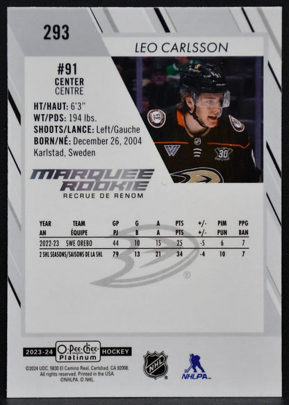 2023-24 O-Pee-Chee Platinum Marquee Rookie Leo Carlsson 293 Anaheim Ducks RC 1984