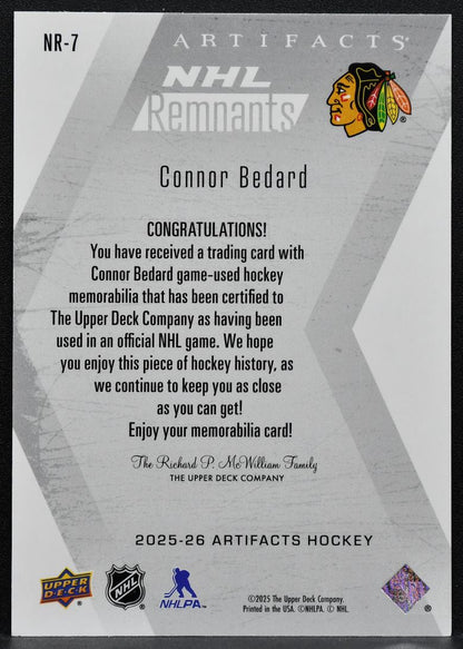 2025-26 UD Artifacts NHL Remnants Connor Bedard NR-7 Blackhawks Jersey 6248