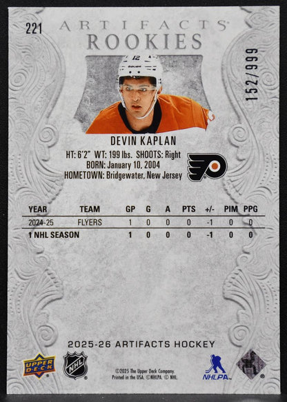 2025-26 Upper Deck Artifacts Rookies Devin Kaplan 221 RC 152/999 1845