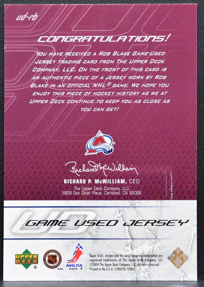 2003-04 Upper Deck UD Game Used Jersey Rob Blake Colorado Avalanche Jersey 9930