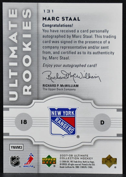 2007-08 Upper Deck Ultimate Collection Rookies Marc Staal RC Auto 050/399 1128