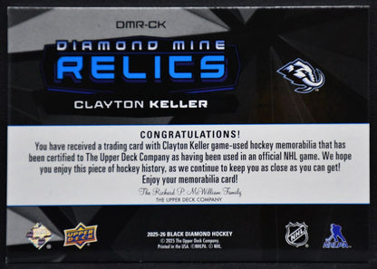 2025-26 UD Black Diamond Mine Relics Clayton Keller DMR-CK Utah Mammoth Jersey 2622