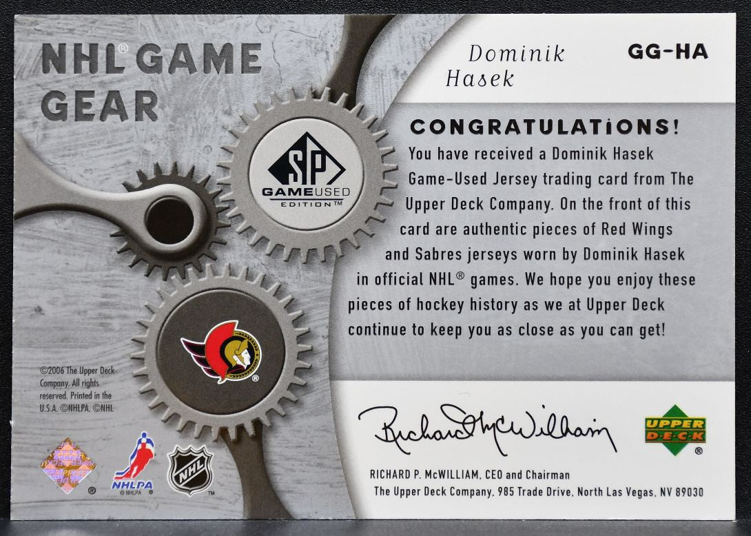 2006-07 SP Game Used NHL Game Gear Dominic Hasek Senators 003/100 Jersey 0011