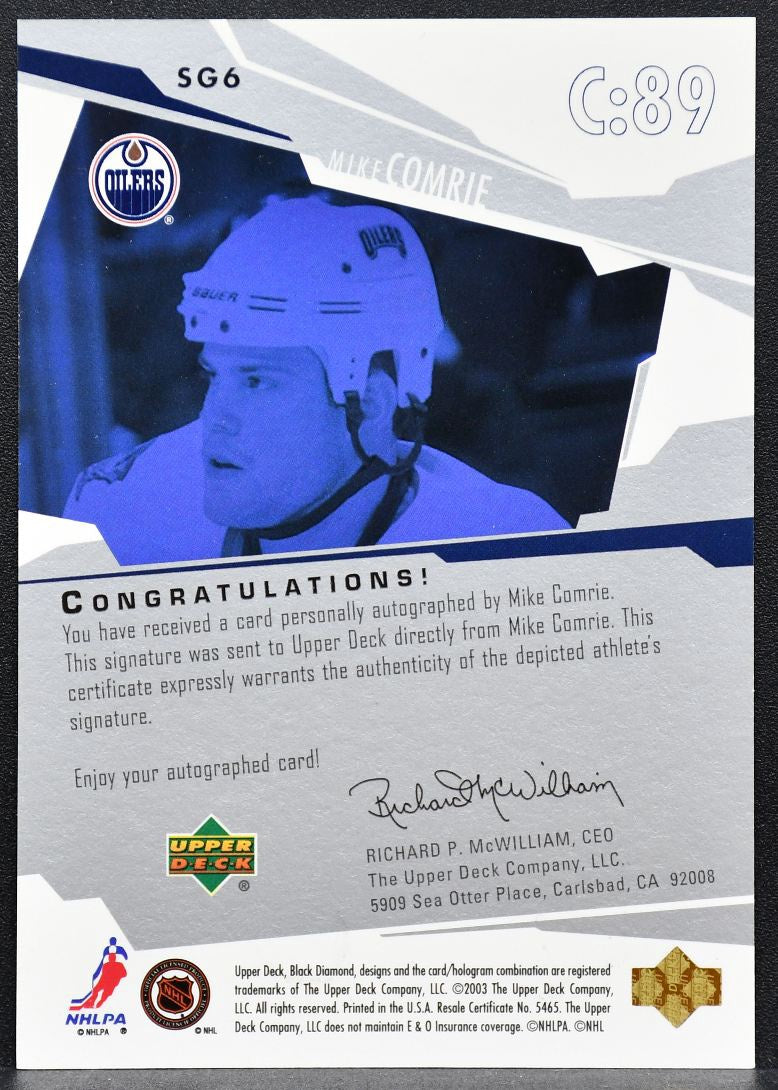 2003-04 Upper Deck Black Diamond Signature Gems Mike Comrie SG6 Oilers Auto 1264