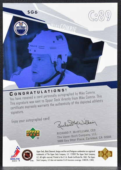 2003-04 Upper Deck Black Diamond Signature Gems Mike Comrie SG6 Oilers Auto 1264