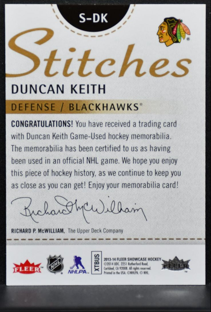 2013-14 Fleer Showcase Stitches Duncan Keith S-DK Chicago Blackhawks Jersey 4756