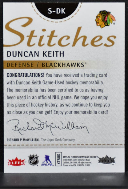 2013-14 Fleer Showcase Stitches Duncan Keith S-DK Chicago Blackhawks Jersey 4756