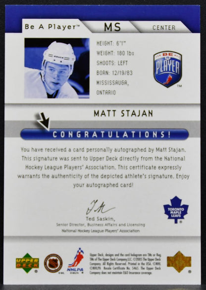 2005-06 Upper Deck Be a Player Signatures Matt Stajan MS Maple Leafs Auto 2830