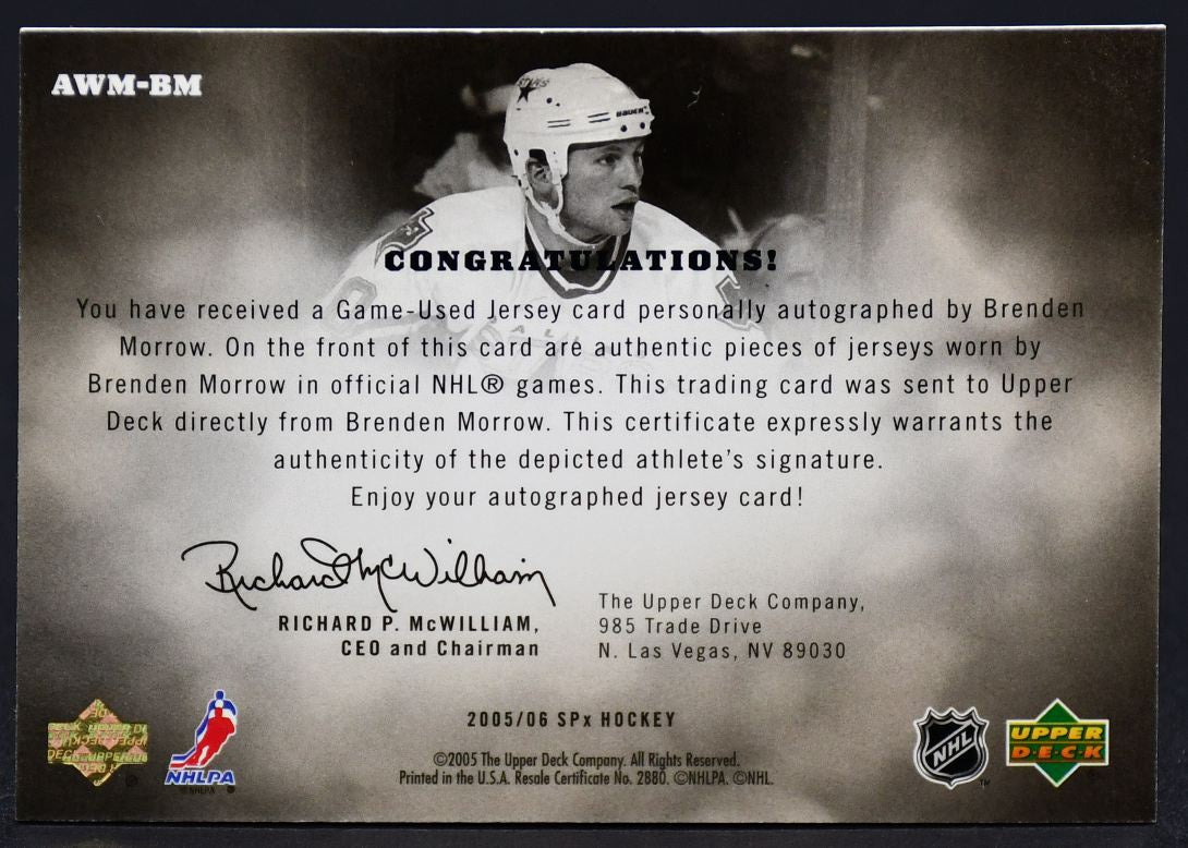 2005-06 SPx Winning Materials Autographed Brenden Morrow AWM-BM Auto /50 Jersey