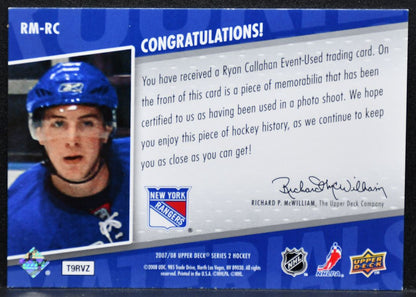 2007-08 UD Series 2 Rookie Materials Ryan Callahan RM-RC Rangers RC Jersey 8116