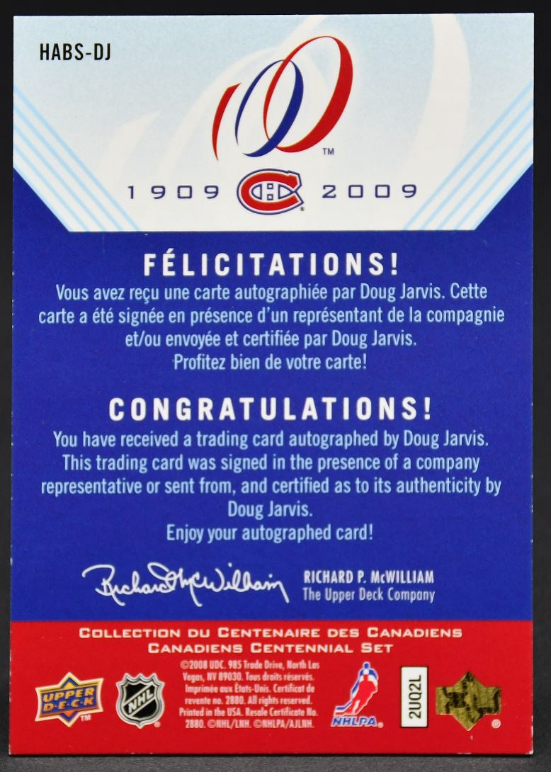 2008-09 UD Montreal Canadiens Centennial Habs INKS Doug Jarvis HABS-DJ Auto