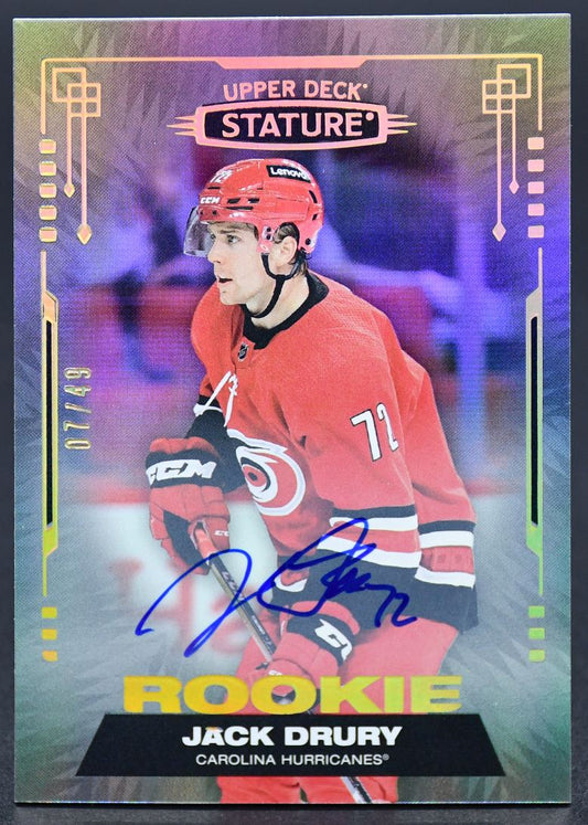 2021-22 UD Stature Jack Drury 190 Carolina Hurricanes RC Auto 07/49