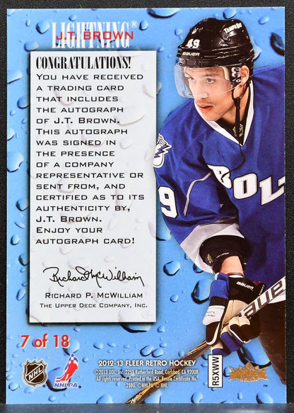 2012-13 Fleer Retro Rookie Sensation J.T. Brown Tampa Bay Lightning RC Auto 1827