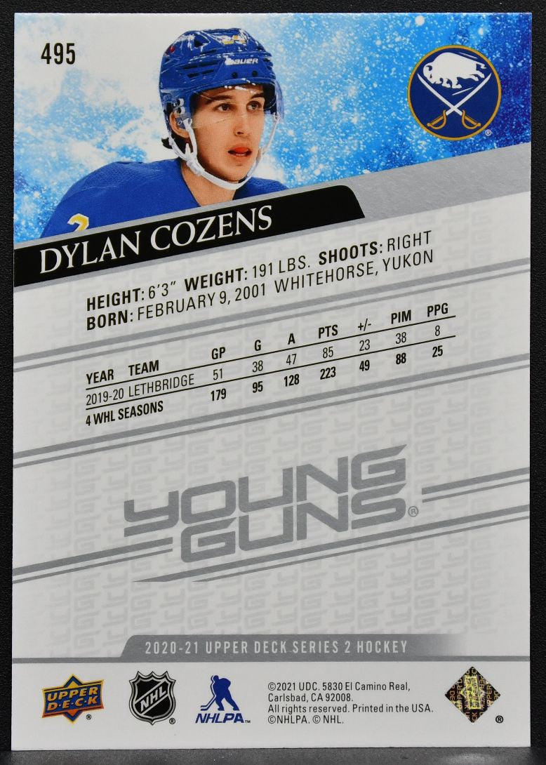 2020-21 Upper Deck Series 2 Young Guns Dylan Cozens 495 Buffalo Sabres RC 7312