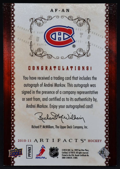 2010-11 UD Artifacts Auto-Facts Andrei Markov AF-AN Auto