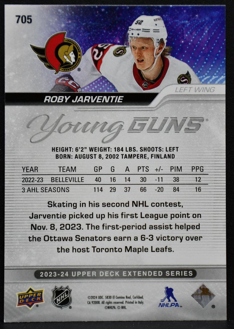 23-24 UD Extended Series Young Guns Exclusives Roby Jarventie Senators RC /100 3940