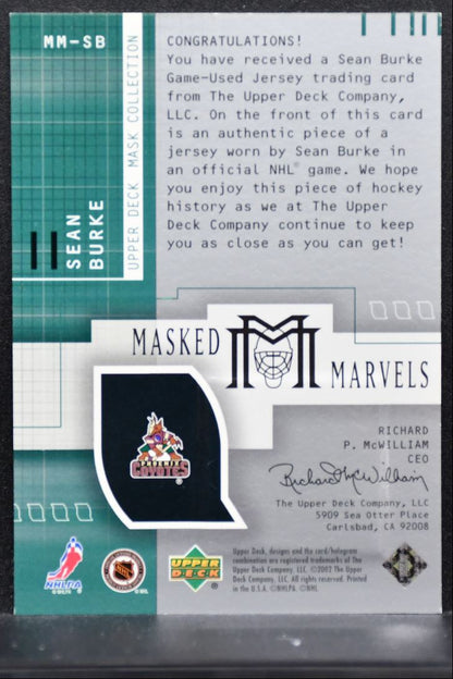 2001-02 UD Mask Collection Masked Marvels Goalie Jerseys Burke Jersey 4367