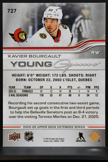 2025-26 Upper Deck Extended Series Young Guns Xavier Bourgault Senators RC 7535
