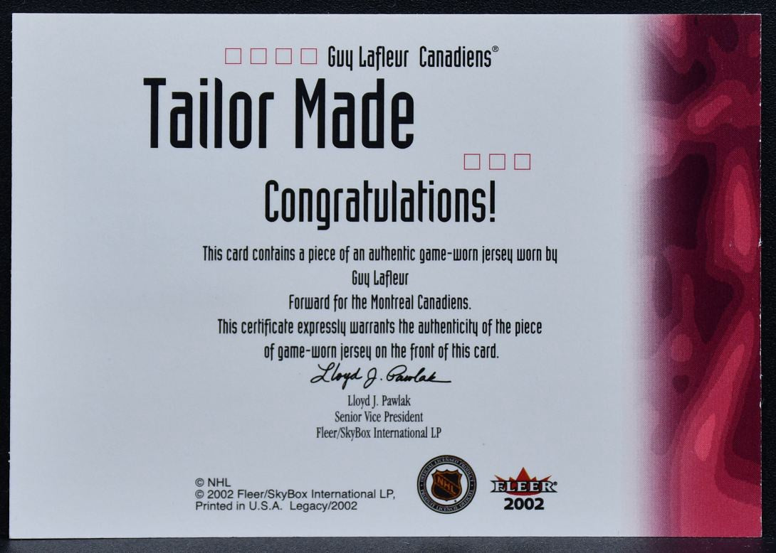 2002-03 Fleer Legacy Tailor Made Guy Lafleur Montreal Canadiens Jersey 8517