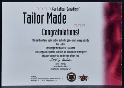 2002-03 Fleer Legacy Tailor Made Guy Lafleur Montreal Canadiens Jersey 8517