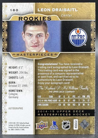 2014-15 UD Masterpieces Leon Draisaitl 180 Edmonton Oilers RC AUTO