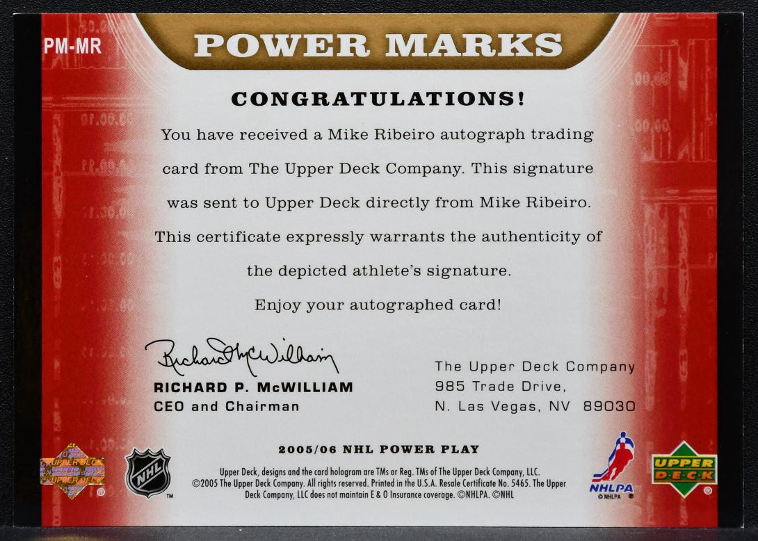 2005-06 Upper Deck PowerPlay Power Marks Mike Ribeiro PM-MR Canadiens Auto 1700