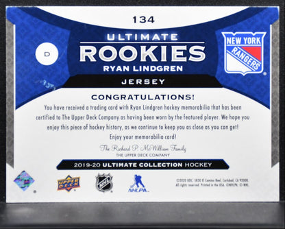 2019-20 UD Ultimate Collection Rookies Jersey Lindgren RC 291/399 Jersey 3438