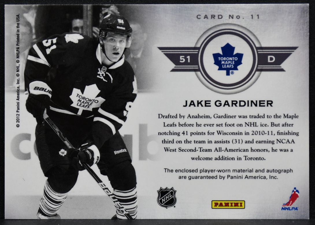 2011-12 Panini Titanium Rookie Reserve Jake Gardiner RC Auto 014/100 Jersey 0411