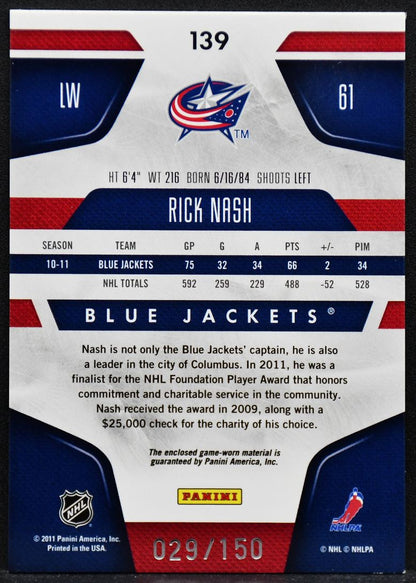 2011-12 Panini Certified Mirror Red Materials Dual Rick Nash 139 029/150 Jersey