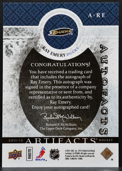 2011-12 Upper Deck Artifacts Autofacts Ray Emery A-RE Anaheim Ducks Auto 1773