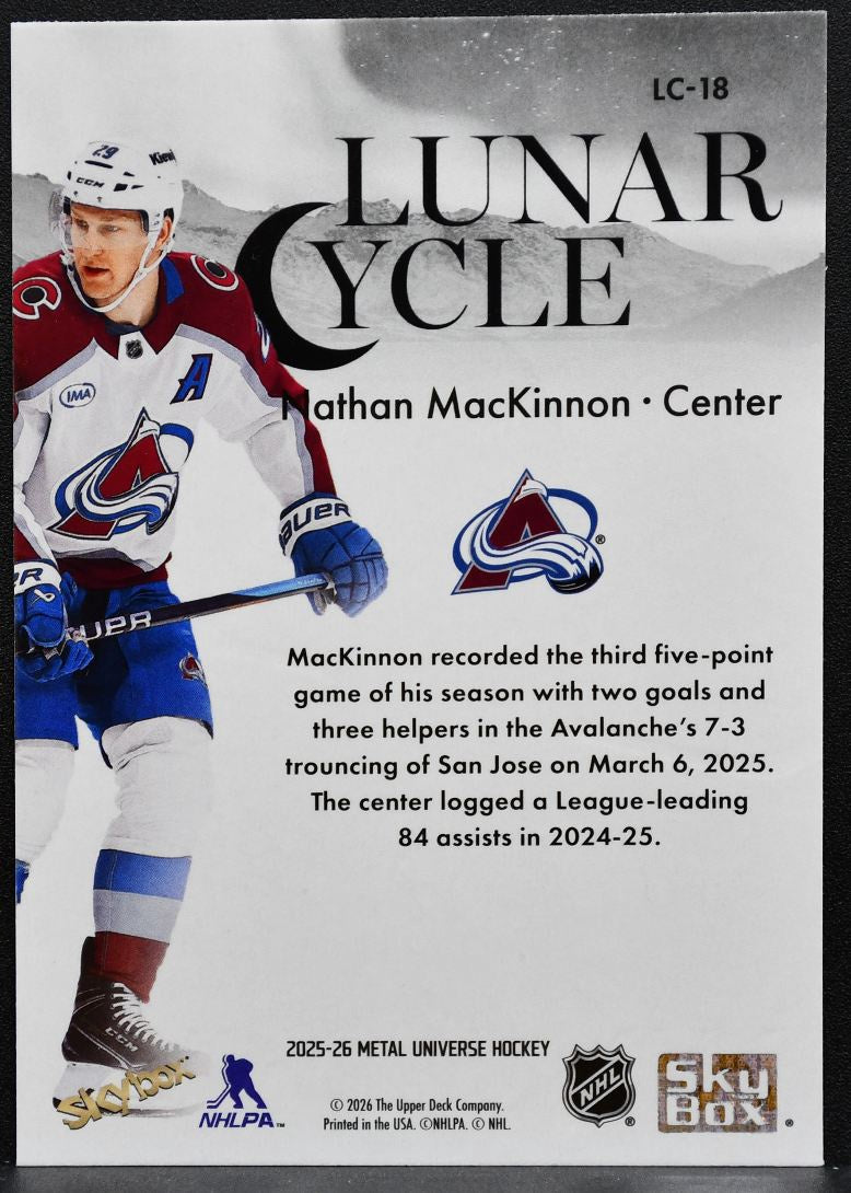 2025-26 SkyBox Metal Universe Lunar Cycle Nathan MacKinnon LC-18 Avalanche 9713